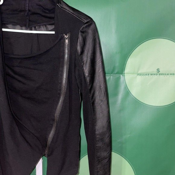 Blank NYC mixed media faux leather/cotton Front Drape Moto Jacket BLACK sz S-EUC - Picture 4 of 6